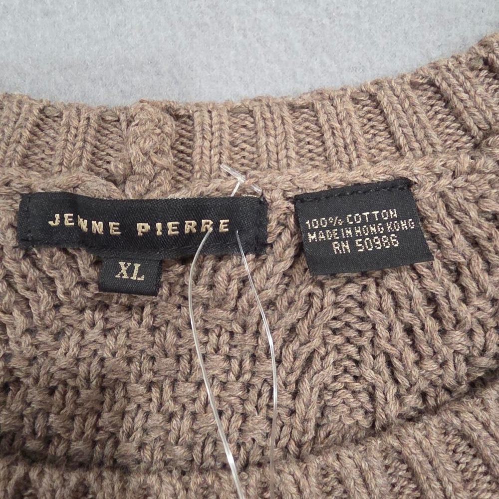 Jeanne Pierre XL Taupe Heather Cotton Diamond Cable Knit Sweater NWT 5521F15 - Picture 4 of 5
